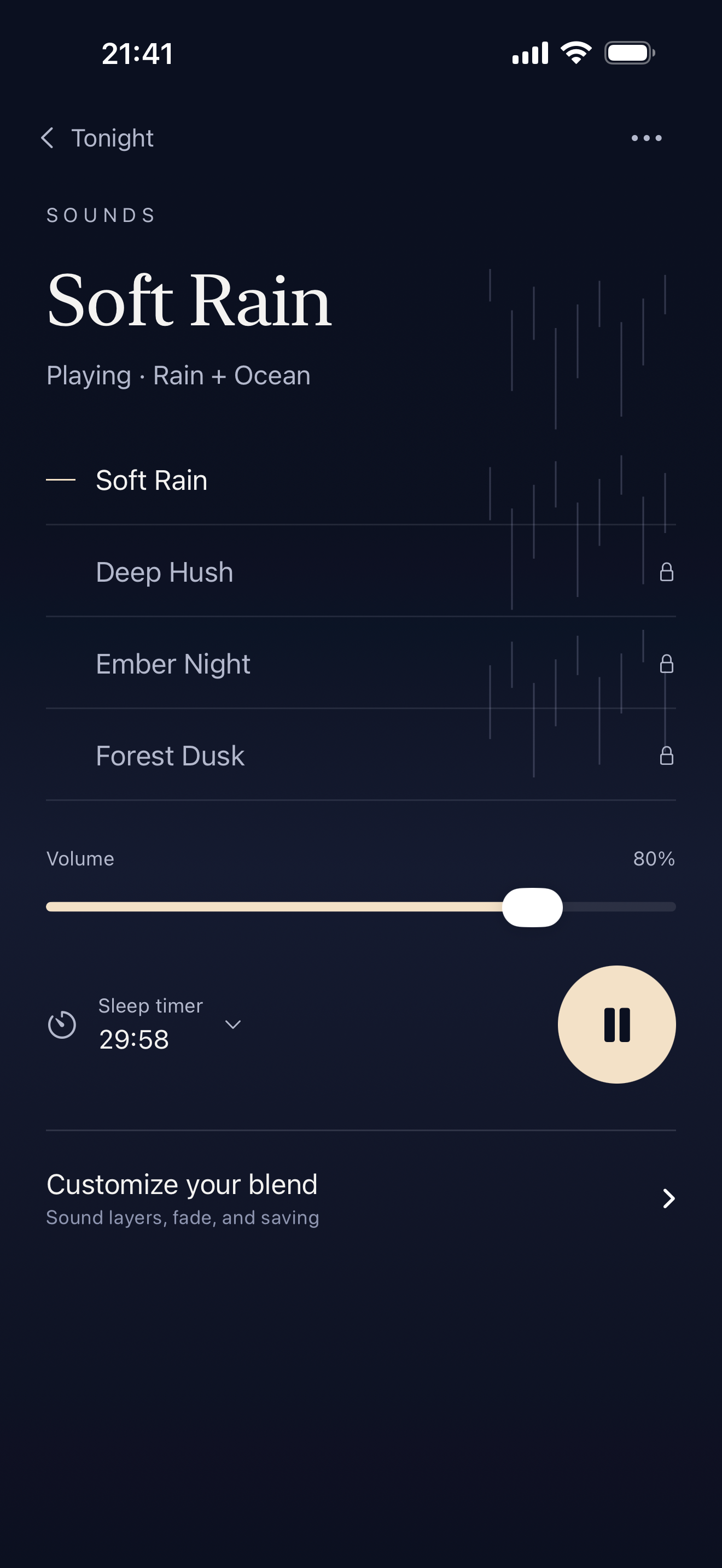 SleepFast Soft Rain sound player with volume and sleep timer